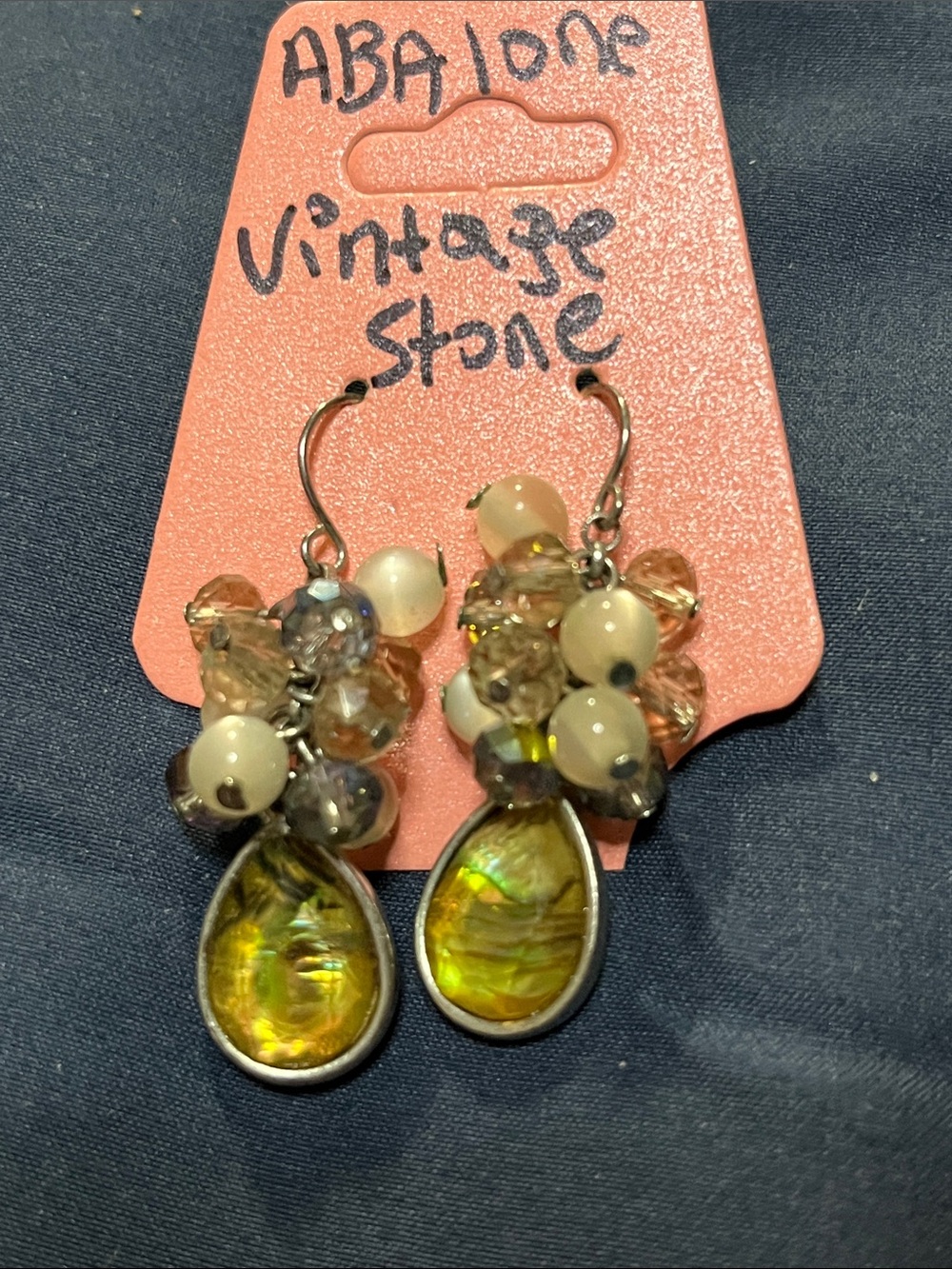 Yellow Abalone Teardrop Cluster Dangle Earrings — Vintage Stone